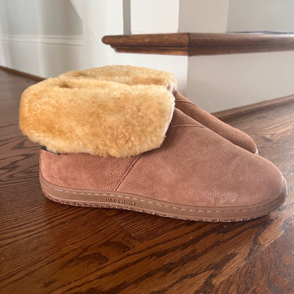 Old Friend Mens Chestnut Sheepskin Slippers Wide 11 5E Suede Bootie 441165-18